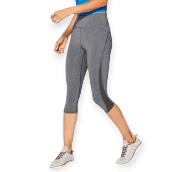 Lululemon Train Times 17" Crop High Rise Leggings Heathered Gray with Mesh 4 - Picture 1 of 13